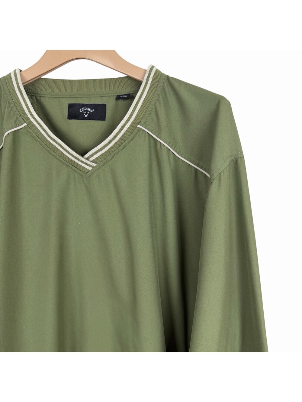 Callaway Golf Windshirt Pullover XL Olive Green V-Neck Windbreaker Mens Piping